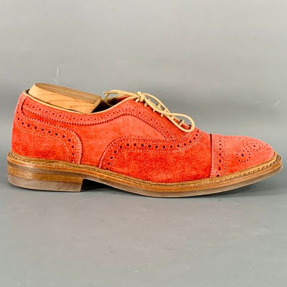 ALLEN EDMONDS Size 7 Strandmok Red Perforated Suede Oxford Lace-Up Shoes - Picture 2 of 9